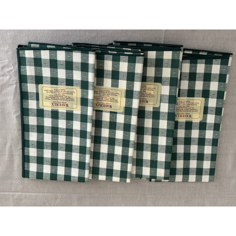 Vintage Green Gingham Table Linens: Country Cottage Set Of 4 Cloth Napkins